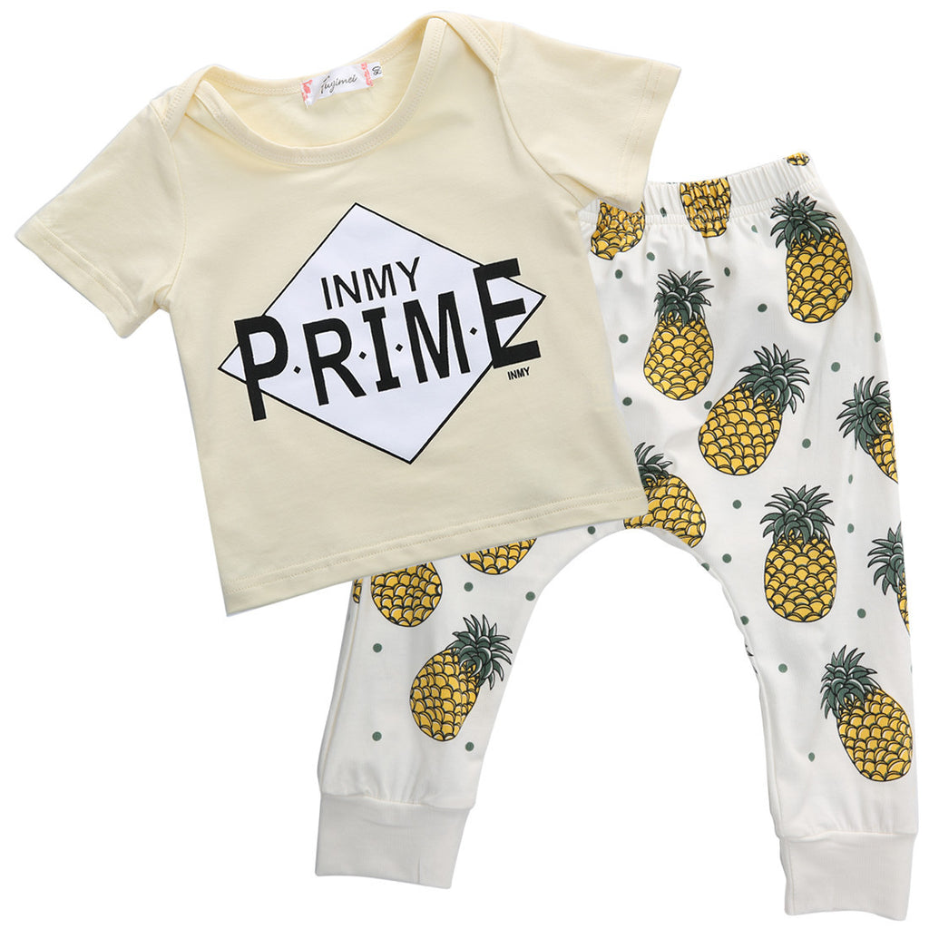 016 summer style infant clothes baby clothing sets boy Cotton Letter pineapple  short sleeve 2pcs baby boy clothes - flax stores.shopify