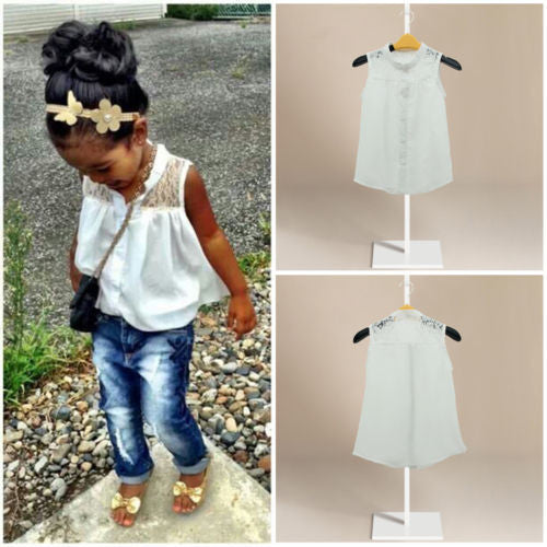 2015 Hot Baby Girls Kids White Summer Lace Chiffon Tops Shirt Blouse 2-7Y UK - flax stores.shopify