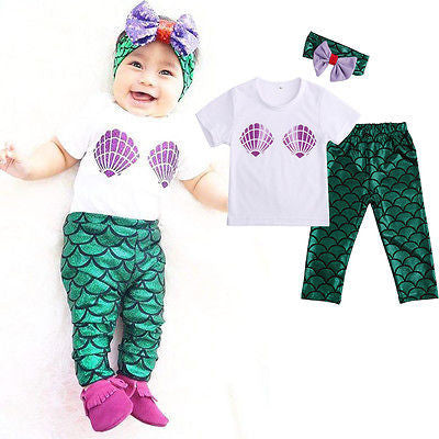 2016 Baby Set Dot Cotton Baby Girl Clothes Kids Clothing Set  Shell Tops T-shirt+Mermaid Leggings Outfits Set 0-24M - flax stores.shopify