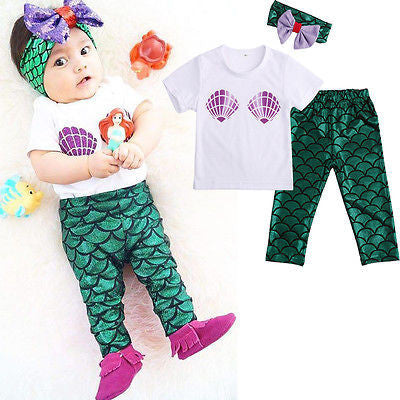 2016 Baby Set Dot Cotton Baby Girl Clothes Kids Clothing Set  Shell Tops T-shirt+Mermaid Leggings Outfits Set 0-24M - flax stores.shopify