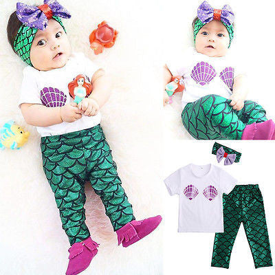 2016 Baby Set Dot Cotton Baby Girl Clothes Kids Clothing Set  Shell Tops T-shirt+Mermaid Leggings Outfits Set 0-24M - flax stores.shopify