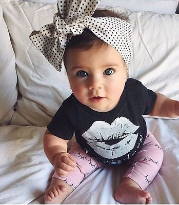 2016 Kids Baby Girls summer clothes set 2pcs suit Lips Tops and eyelash Pink Pant  children's clothing sets - flax stores.shopify