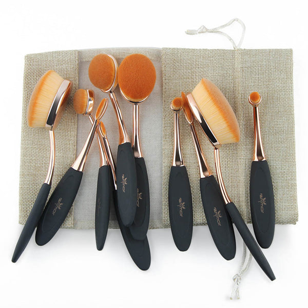 Anmor 10 pcs Oval Makeup Brush Set Hot Sale Makeup Brushes Professional Foundation Powder Brush Kit with Bag - flax stores.shopify