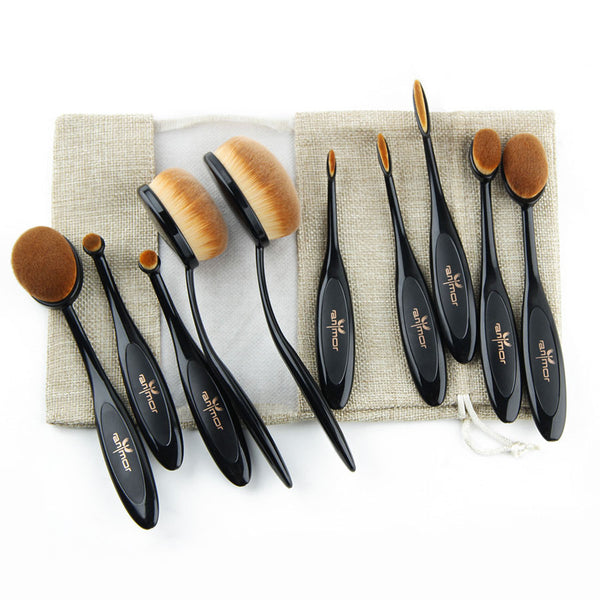 Anmor 10 pcs Oval Makeup Brush Set Hot Sale Makeup Brushes Professional Foundation Powder Brush Kit with Bag - flax stores.shopify