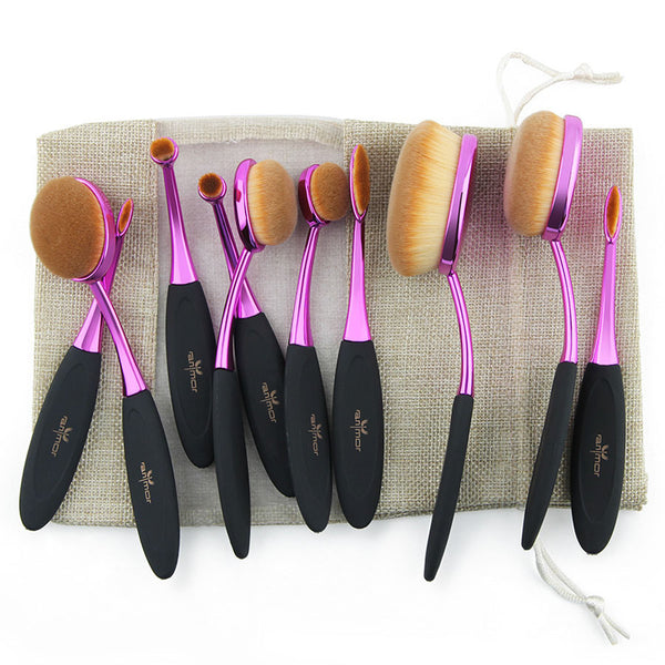 Anmor 10 pcs Oval Makeup Brush Set Hot Sale Makeup Brushes Professional Foundation Powder Brush Kit with Bag - flax stores.shopify