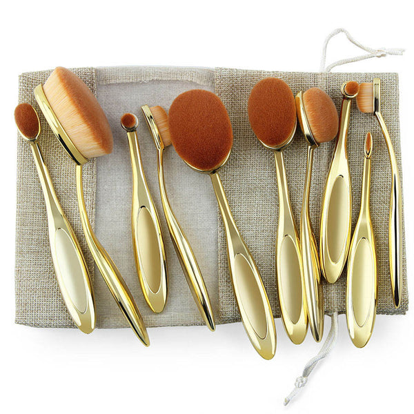 Anmor 10 pcs Oval Makeup Brush Set Hot Sale Makeup Brushes Professional Foundation Powder Brush Kit with Bag - flax stores.shopify