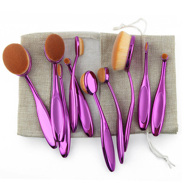 Anmor 10 pcs Oval Makeup Brush Set Hot Sale Makeup Brushes Professional Foundation Powder Brush Kit with Bag - flax stores.shopify