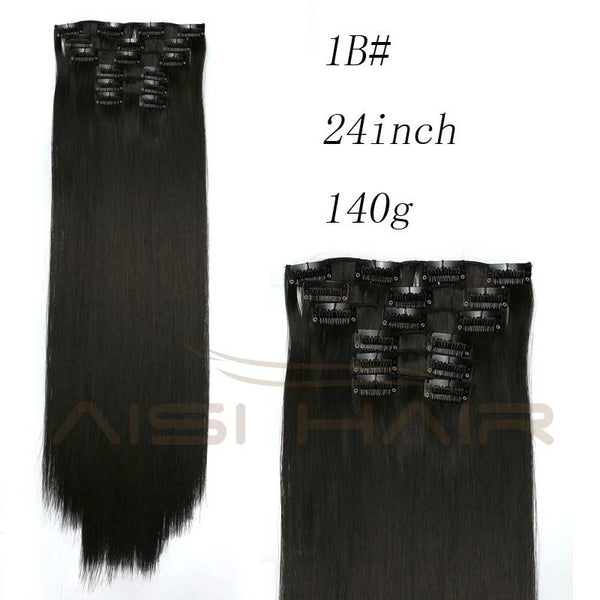 Synthetic Hair with Clips 16 Clip in Hair Extensions False Hair Hairpieces Synthetic 23" Long Straight Apply Hairpiece - flax stores.shopify