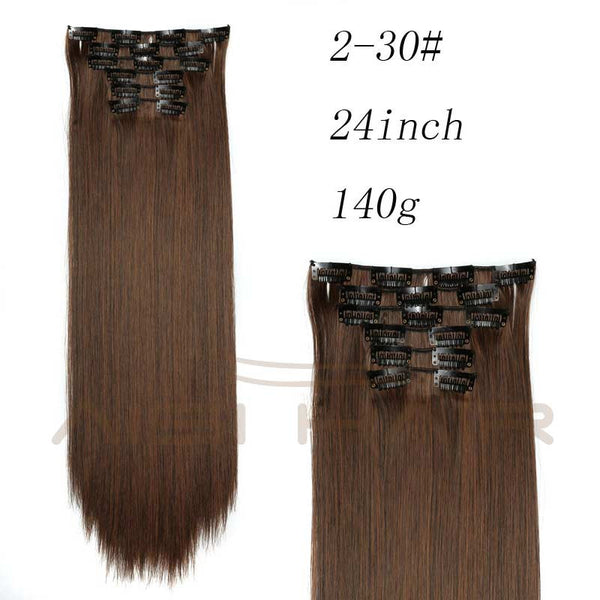 Synthetic Hair with Clips 16 Clip in Hair Extensions False Hair Hairpieces Synthetic 23" Long Straight Apply Hairpiece - flax stores.shopify