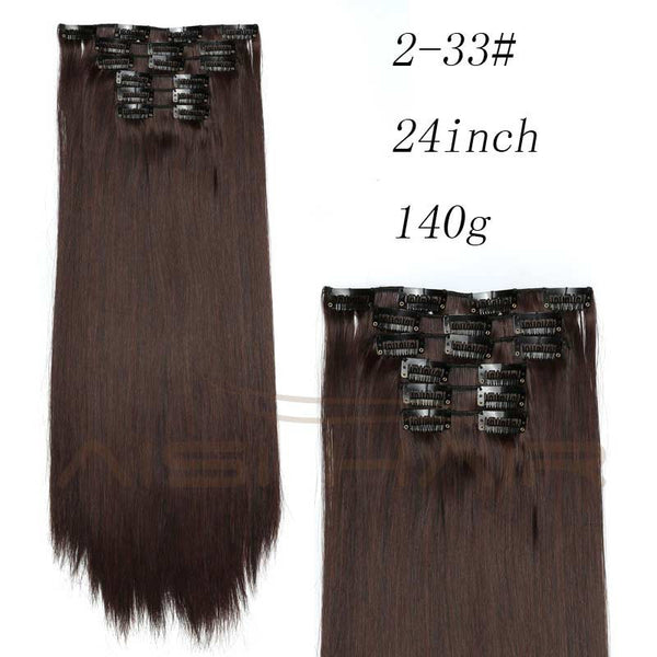 Synthetic Hair with Clips 16 Clip in Hair Extensions False Hair Hairpieces Synthetic 23" Long Straight Apply Hairpiece - flax stores.shopify