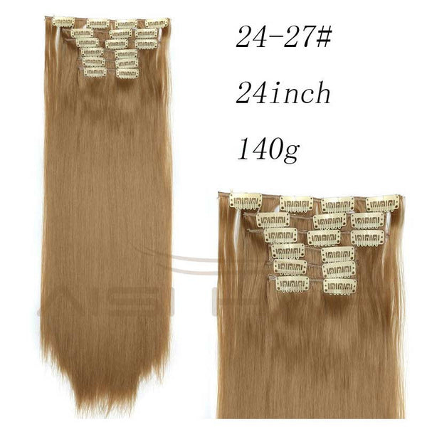 Synthetic Hair with Clips 16 Clip in Hair Extensions False Hair Hairpieces Synthetic 23" Long Straight Apply Hairpiece - flax stores.shopify