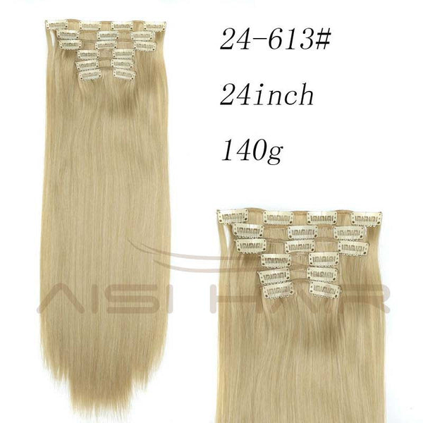 Synthetic Hair with Clips 16 Clip in Hair Extensions False Hair Hairpieces Synthetic 23" Long Straight Apply Hairpiece - flax stores.shopify