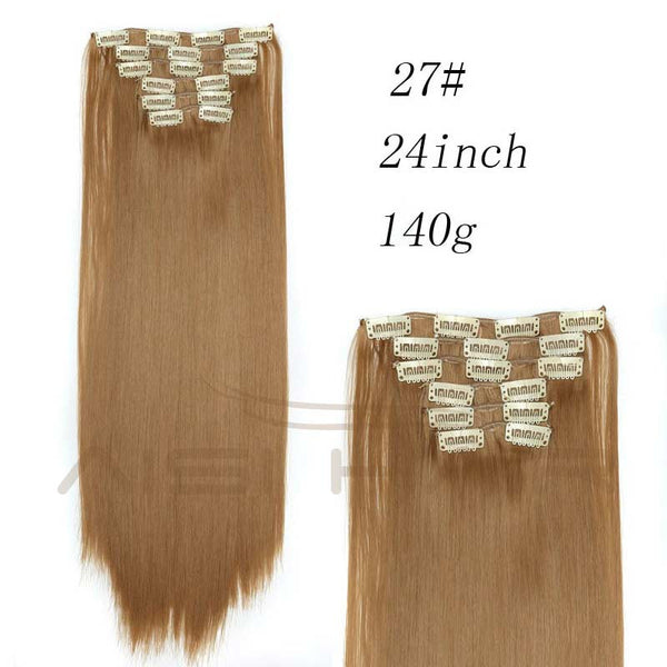 Synthetic Hair with Clips 16 Clip in Hair Extensions False Hair Hairpieces Synthetic 23" Long Straight Apply Hairpiece - flax stores.shopify