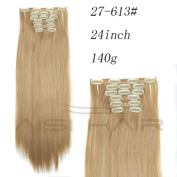 Synthetic Hair with Clips 16 Clip in Hair Extensions False Hair Hairpieces Synthetic 23" Long Straight Apply Hairpiece - flax stores.shopify