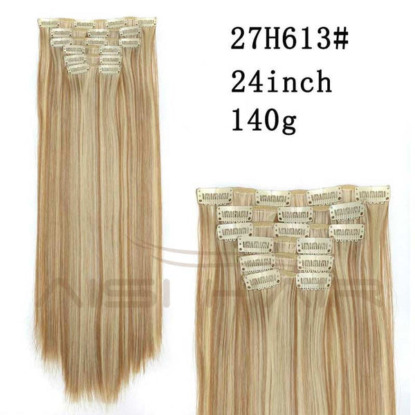 Synthetic Hair with Clips 16 Clip in Hair Extensions False Hair Hairpieces Synthetic 23" Long Straight Apply Hairpiece - flax stores.shopify