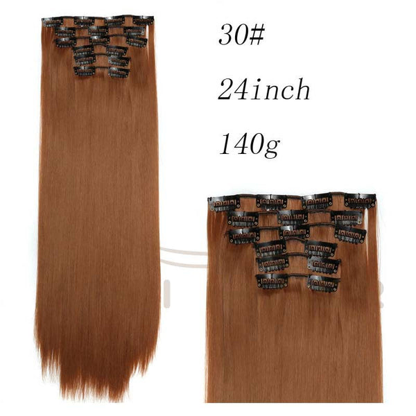 Synthetic Hair with Clips 16 Clip in Hair Extensions False Hair Hairpieces Synthetic 23" Long Straight Apply Hairpiece - flax stores.shopify