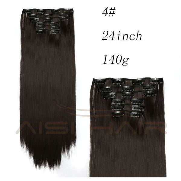 Synthetic Hair with Clips 16 Clip in Hair Extensions False Hair Hairpieces Synthetic 23" Long Straight Apply Hairpiece - flax stores.shopify