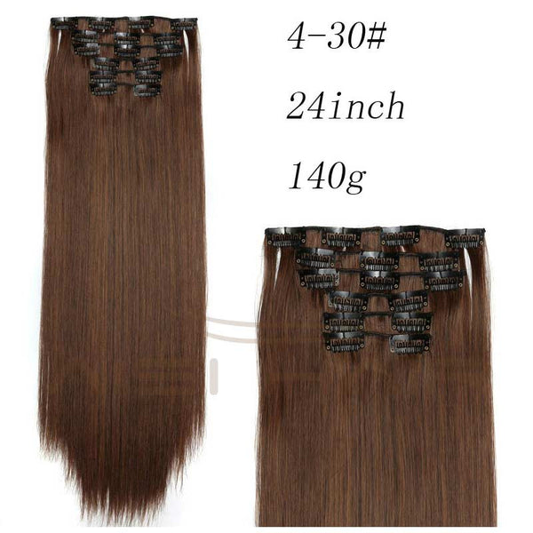 Synthetic Hair with Clips 16 Clip in Hair Extensions False Hair Hairpieces Synthetic 23" Long Straight Apply Hairpiece - flax stores.shopify