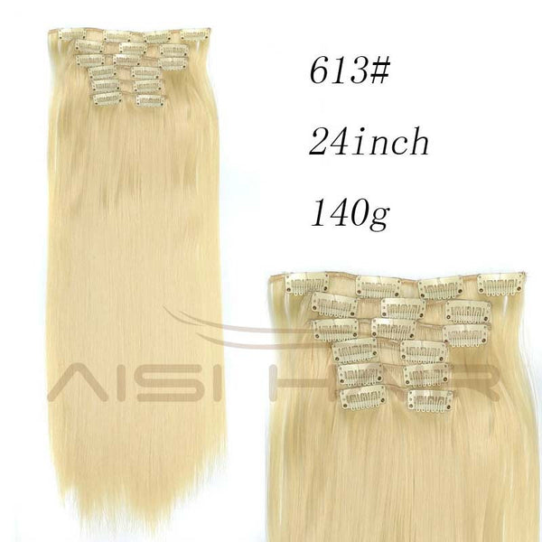 Synthetic Hair with Clips 16 Clip in Hair Extensions False Hair Hairpieces Synthetic 23" Long Straight Apply Hairpiece - flax stores.shopify