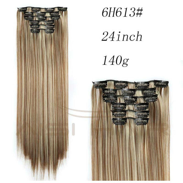 Synthetic Hair with Clips 16 Clip in Hair Extensions False Hair Hairpieces Synthetic 23" Long Straight Apply Hairpiece - flax stores.shopify