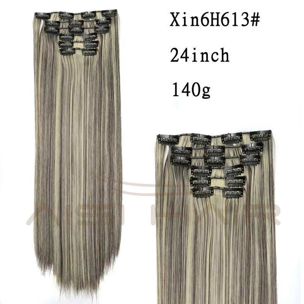 Synthetic Hair with Clips 16 Clip in Hair Extensions False Hair Hairpieces Synthetic 23" Long Straight Apply Hairpiece - flax stores.shopify