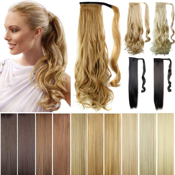 pony Tails ponytails hair pieces 22" Synthetic Hair Long Cruly Clip In Ribbon Ponytail Hair Extensions curly Hairpiece Fake Hair - flax stores.shopify