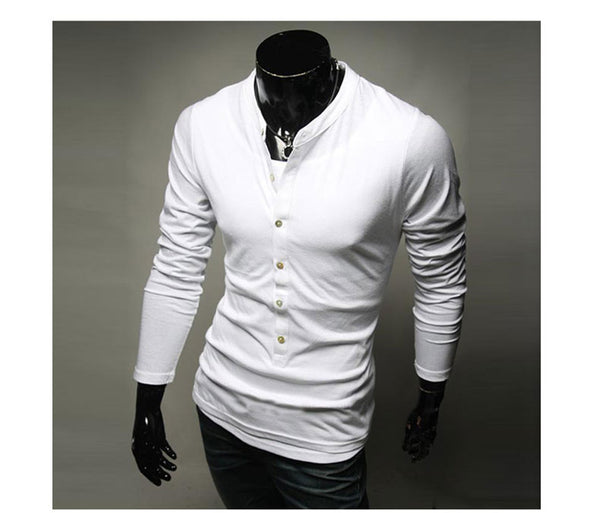 2015 Hot Sale Men's Fashion T-Shirt Single-Breasted Cotton T-Shirt Free Shipping Long Sleeve Slim T-Shirt 4 Color - flax stores.shopify