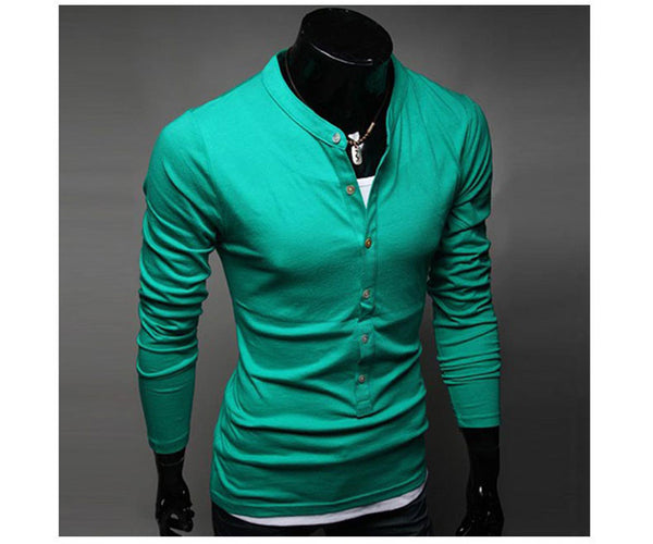 2015 Hot Sale Men's Fashion T-Shirt Single-Breasted Cotton T-Shirt Free Shipping Long Sleeve Slim T-Shirt 4 Color - flax stores.shopify