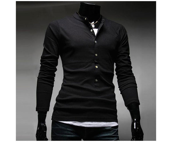 2015 Hot Sale Men's Fashion T-Shirt Single-Breasted Cotton T-Shirt Free Shipping Long Sleeve Slim T-Shirt 4 Color - flax stores.shopify