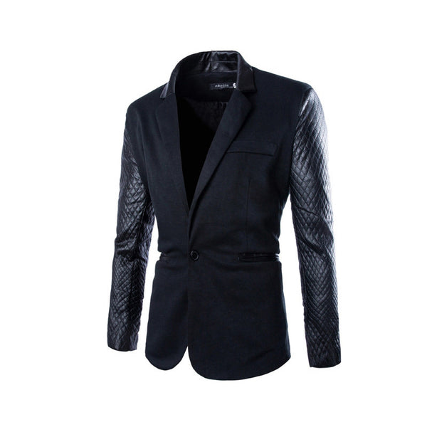 2015 New Arrival Casual Slim Fit Stylish Patchwork Mens Blazers High Quality Men's Blazer Jacket Suits - flax stores.shopify