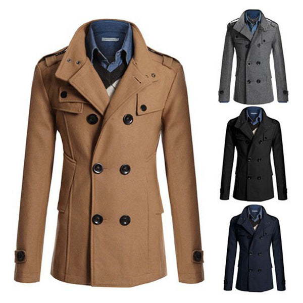 2015 Fashion Men's Winter Coat Turn-down Collar Wool Blends Warm Men's Thick Coat Double Breasted Winter Overcoat For Male - flax stores.shopify