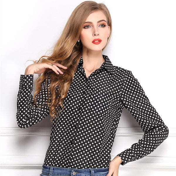 2015 European Style New Fashion Office Lady Polka Dot Long Sleeve Female Elegant Shirt Casual Chiffon Blouse Blusas Femininas - flax stores.shopify