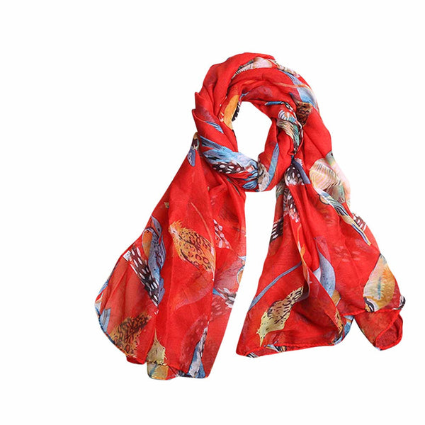 100% Silk Scarf Women Scarf Ladies Leaves Birds Print Pattern Long Scarf Warm Wrap Shawl Office Lady Gift - flax stores.shopify