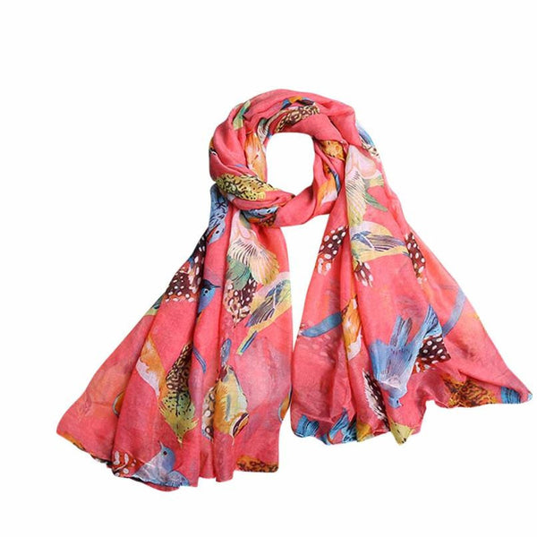 100% Silk Scarf Women Scarf Ladies Leaves Birds Print Pattern Long Scarf Warm Wrap Shawl Office Lady Gift - flax stores.shopify