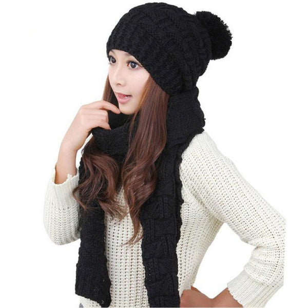 1Set Women Scarf Hats 2016 Fashion Warm Winter Woolen Knit Hood Shawl Caps Suit  Shipping #LYW - flax stores.shopify