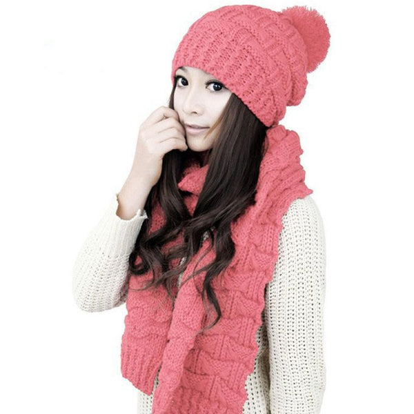 1Set Women Scarf Hats 2016 Fashion Warm Winter Woolen Knit Hood Shawl Caps Suit  Shipping #LYW - flax stores.shopify