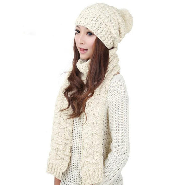 1Set Women Scarf Hats 2016 Fashion Warm Winter Woolen Knit Hood Shawl Caps Suit  Shipping #LYW - flax stores.shopify