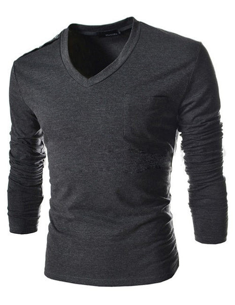 2015 New Arrival Hot Sale Fit Slim Pocket Decoration T-Shirt Men Solid Top Tees Casual Fashion T-Shirt Free Shipping 4 Color - flax stores.shopify