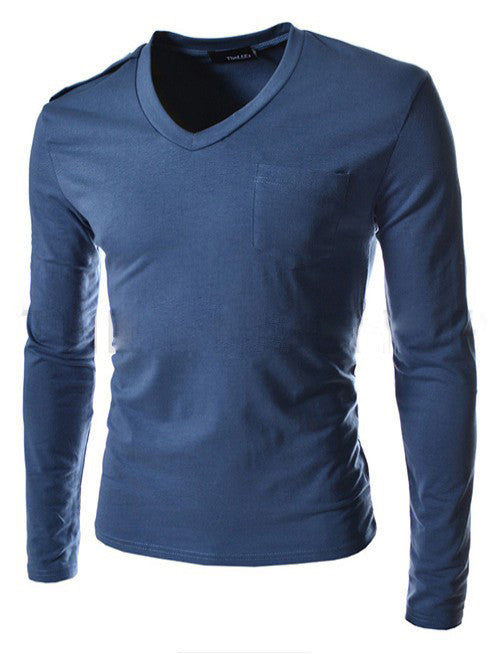 2015 New Arrival Hot Sale Fit Slim Pocket Decoration T-Shirt Men Solid Top Tees Casual Fashion T-Shirt Free Shipping 4 Color - flax stores.shopify