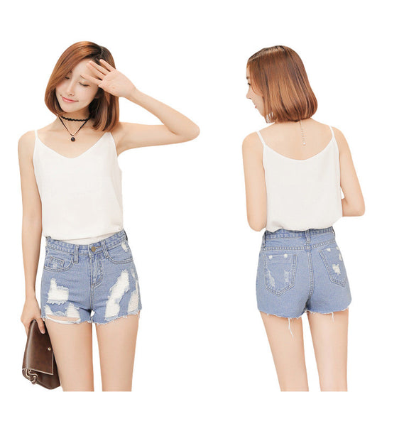 2016 Summer Korean Style Jeans Shorts Sexy Women's Lady Fashion Slim Fit Bore Hole Denim Shorts Casual High-waist Short Femme - flax stores.shopify