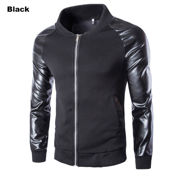 Winter Spring Casual Stand Collar Men's jacket  Spell leather metal zipper design  High Quality Men Jacket Coat - flax stores.shopify