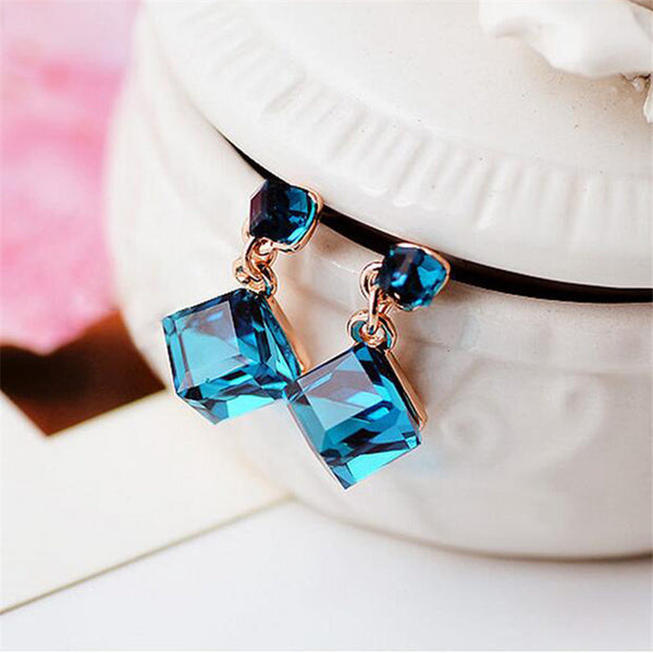 Wholesale& Retail Earings Fashion Jewelry High Quality Double Square Crystal18K Gold Plated Woman  Earring - flax stores.shopify