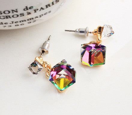 Wholesale& Retail Earings Fashion Jewelry High Quality Double Square Crystal18K Gold Plated Woman  Earring - flax stores.shopify