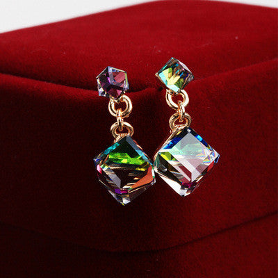 Wholesale& Retail Earings Fashion Jewelry High Quality Double Square Crystal18K Gold Plated Woman  Earring - flax stores.shopify