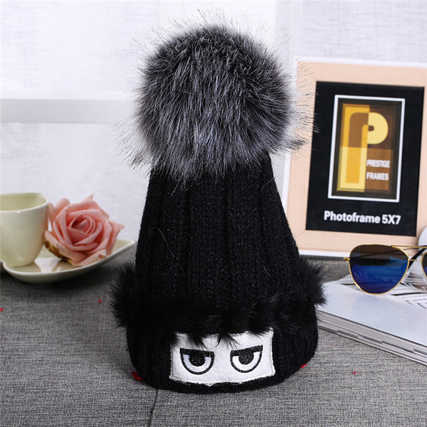 Winter Autumn Fashion Women Wool Knitted Caps  High Quality Furry Ball Design Knitted  Hats For Women and Girl Gift - flax stores.shopify