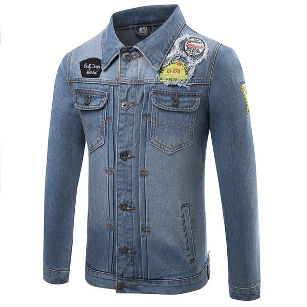 2016 New Spring Autumn Fashion Men's Denim Jacket High Quality Embroidery Brand Men Jacket Slim Fit Denim Jacket Coat  Plus Size - flax stores.shopify