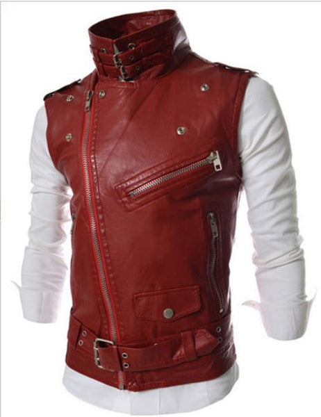 New Men's Fashion Leather Vest Jackets Man Sleeveless Motorcycle Tank Tops Spring Autumn zipper decoration Outerwear Coats - flax stores.shopify